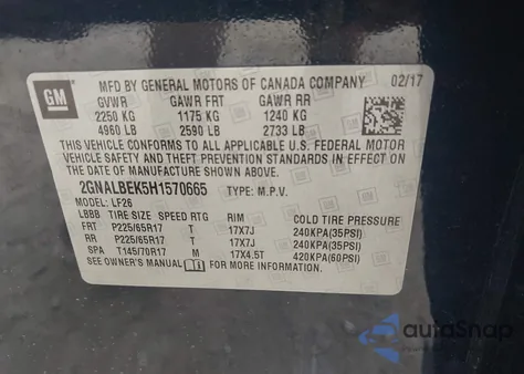 2017 Chevrolet Equinox Ls z USA, uszkodzony, nr VIN 2GNALBEK5H1570665
